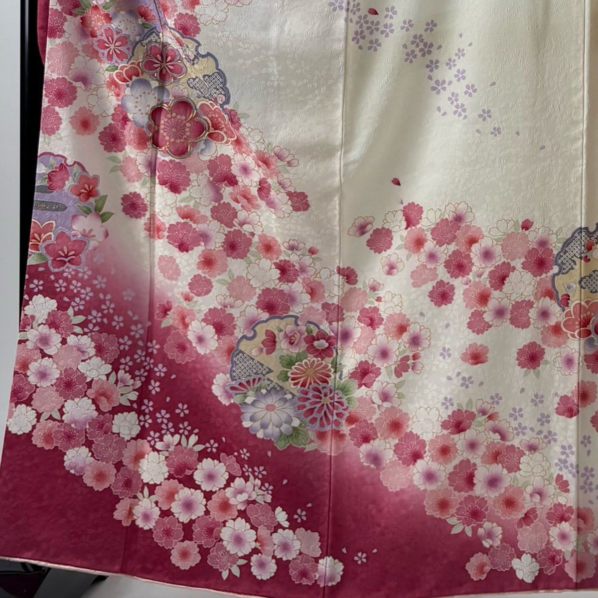 美品】 振袖 身丈164cm 裄丈67.5cm L 袷 袋帯フルセット 雪輪 桜 金糸