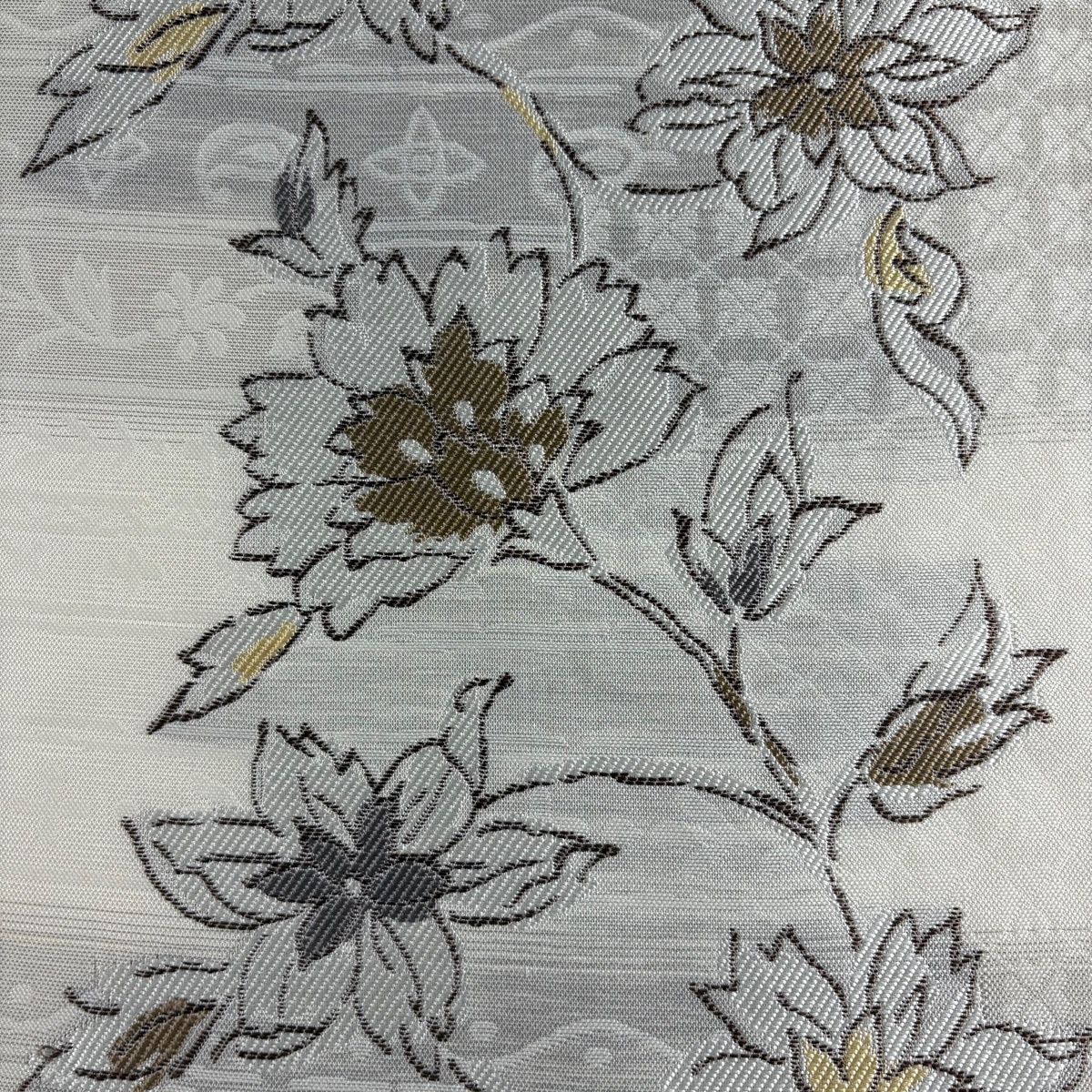 【美品】 小紋 身丈168.5cm 裄丈68cm L 袷 袋帯セット 霞霞 草花 ピンクベージュ 正絹 名品 【中古】