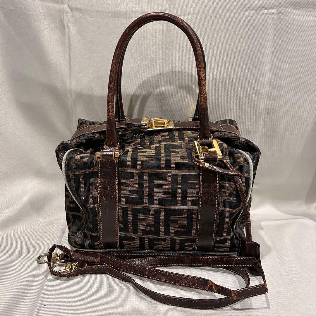 FENDI フェンディ ズッカ柄 ミニボストン ハンドバッグ レディース