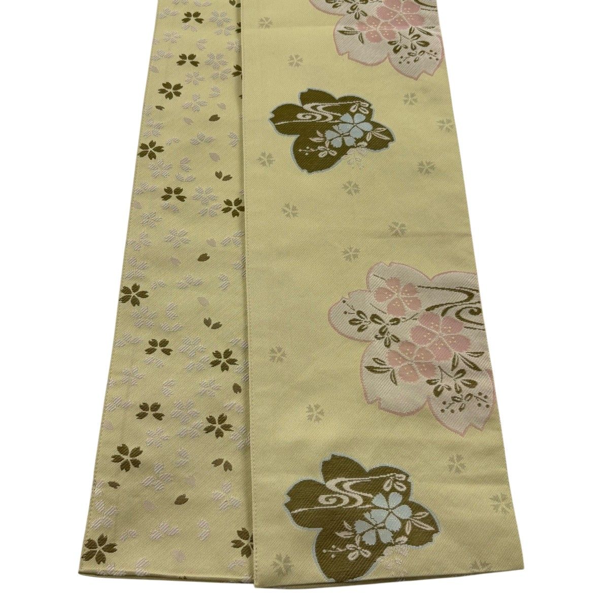 半幅帯 優品 撫子 流水 薄黄土色 化繊 【中古】