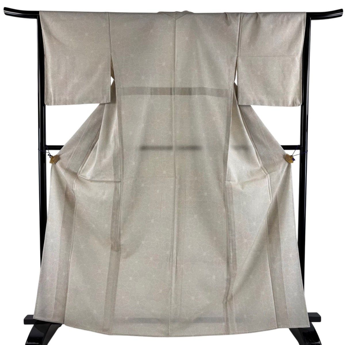 【美品】 紬 身丈166cm 裄丈64cm M 単衣 菊 亀甲絣 灰茶 正絹 名品 【中古】