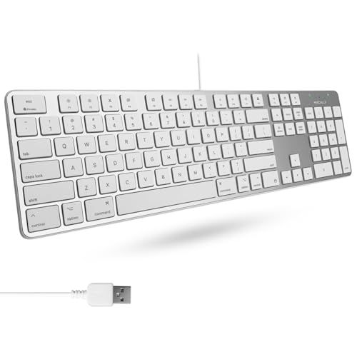 Macally 超薄型 USB A 有線キーボード テンキー付き Apple Mac Pro、MacBook Pro/Air、iMac、Mac Mini、ラップトップ コンピュータ、Windows デスクトップ PC ラップトップ用 シルバー (SLIMKEe