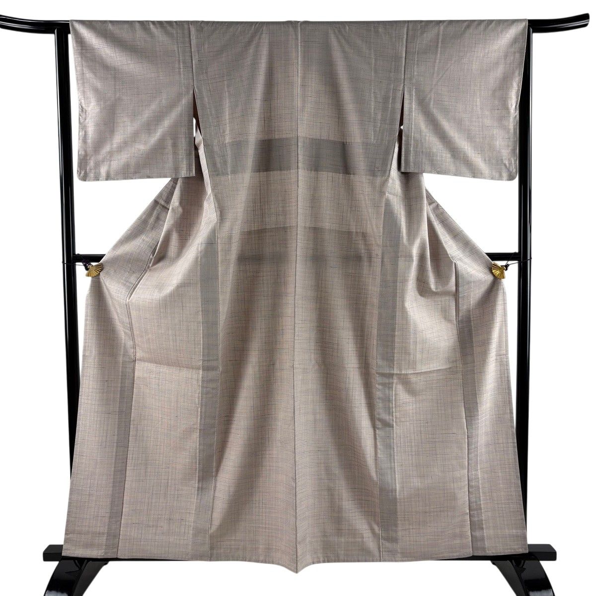 【美品】 紬 身丈161.5cm 裄丈64cm M 単衣 縞 薄ピンク 正絹 名品 【中古】