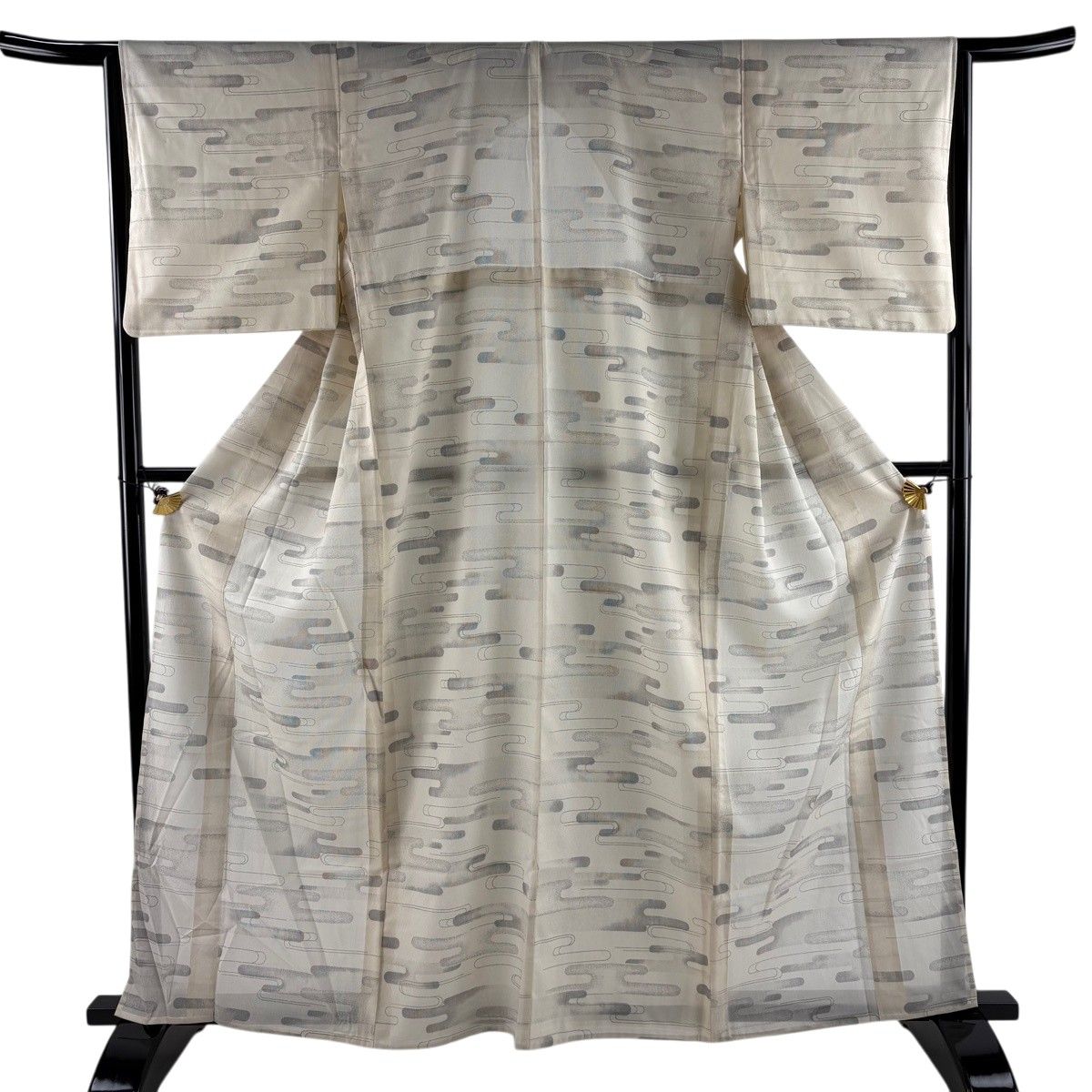 小紋 身丈163cm 裄丈64cm M 薄物 ヱ霞 ベージュ 正絹 名品 【中古】