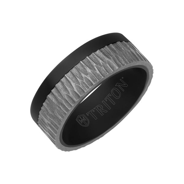 トリトン レディース アクセサリー 指輪 アシンメトリー Triton 8MM Black Tantalum Ring with Brushed Grey Asymmetrical Inlay and
