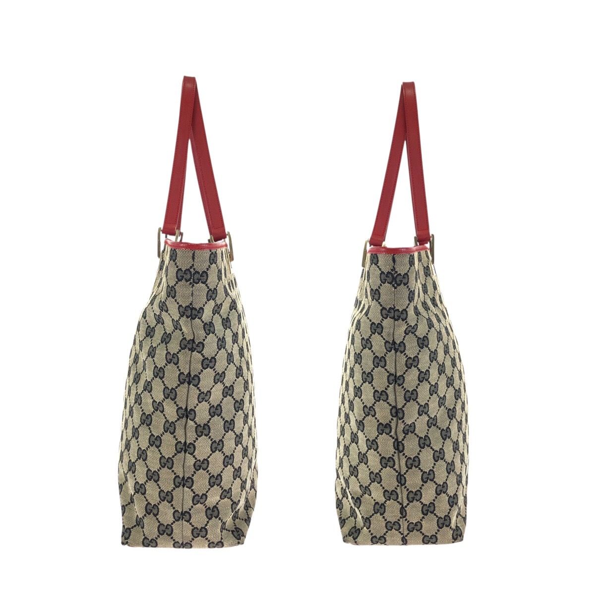 Gucci トートバッグ レッド ベージュ GUCCI グッチ ベージュ レッド ゴールド金具 GGキャンバス/レザー 002