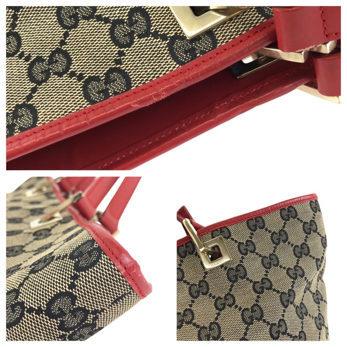 GUCCI グッチ ベージュ レッド ゴールド金具 GGキャンバス/レザー 002