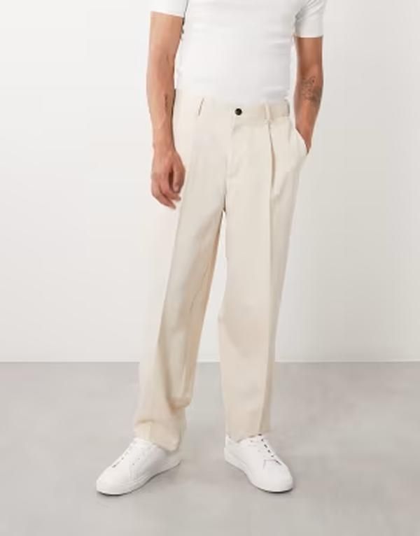 エイソス メンズ ボトムス カジュアルパンツ プリーツ ASOS DESIGN tailored pleated oversized tapered pants in ecru エクリュ