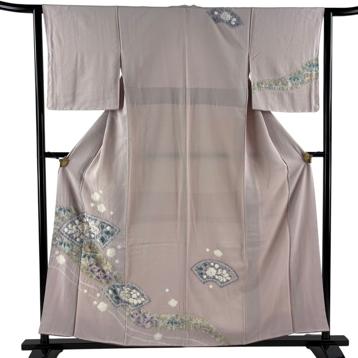 訪問着 身丈157cm 裄丈62.5cm S 袷 扇面 辻が花柄 絞り 薄紫 正絹 秀品 【中古】