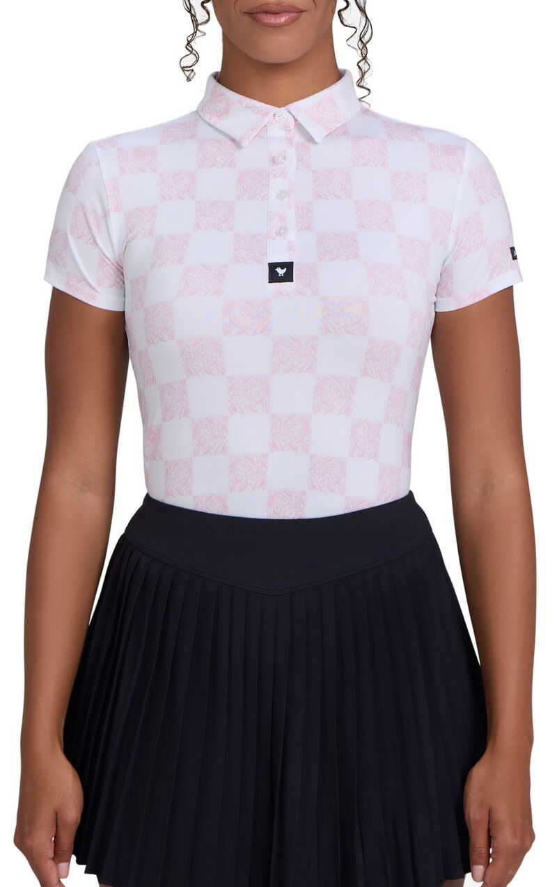 バッドバーディー レディース トップス ポロシャツ Bad Birdie Womenshort Sleeve Performance Golf Polo Checkers Not Chess チェック
