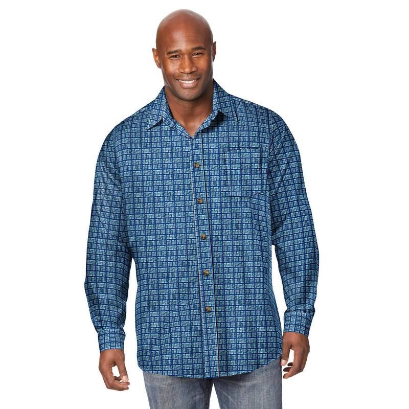 キングサイズ レディース トップス Tシャツ トール KingSize Mens Big Tall The NoTuck Casual Shirt Blue Geo ブルー