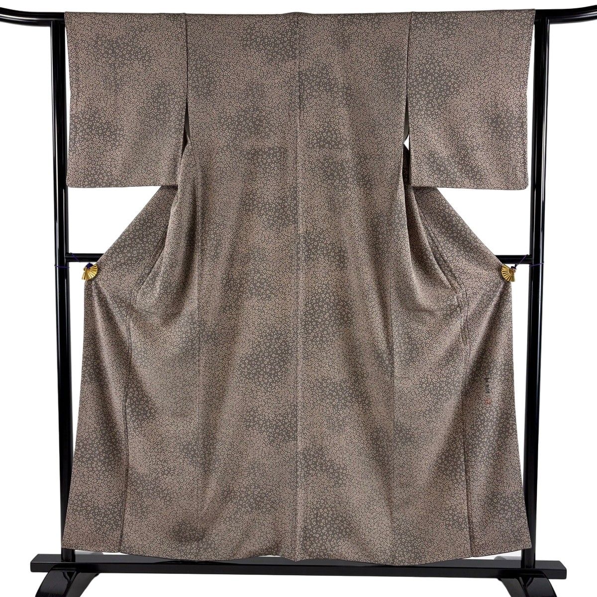 【美品】 小紋 身丈155cm 裄丈63cm S 袷 萬葉染 落款 桜 灰茶 正絹 秀品 【中古】