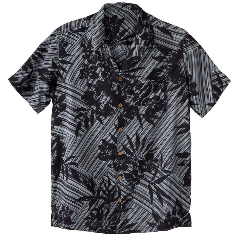 キングサイズ レディース トップス Tシャツ プリントール KingSize Mens Big Tall Printed Camp Shirt Black Stripe Floral ブラック