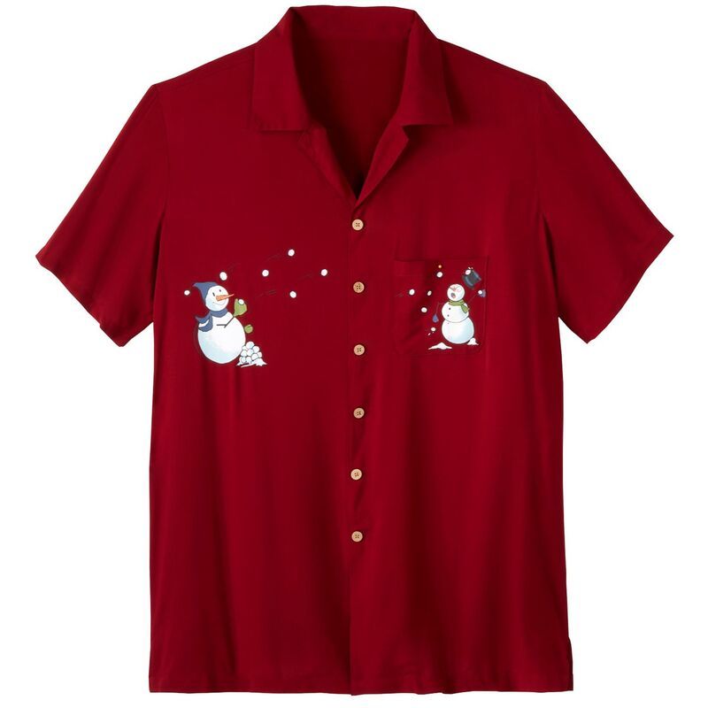 キングサイズ レディース トップス Tシャツ プリントール KingSize Mens Big Tall Printed Camp Shirt Snowball Fight