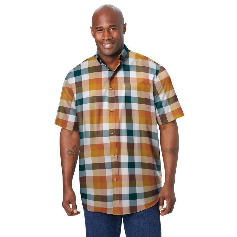 キングサイズ レディース トップス Tシャツ トール KingSize Mens Big Tall Short Sleeve WrinkleFree Sport Shirt Khaki Check カ