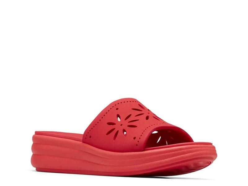 クラークス レディース シューズ サンダル フラワー柄 フラワー ClarksCloudsteppers Drift Floral Wedge Sandal Poppy Red レッド