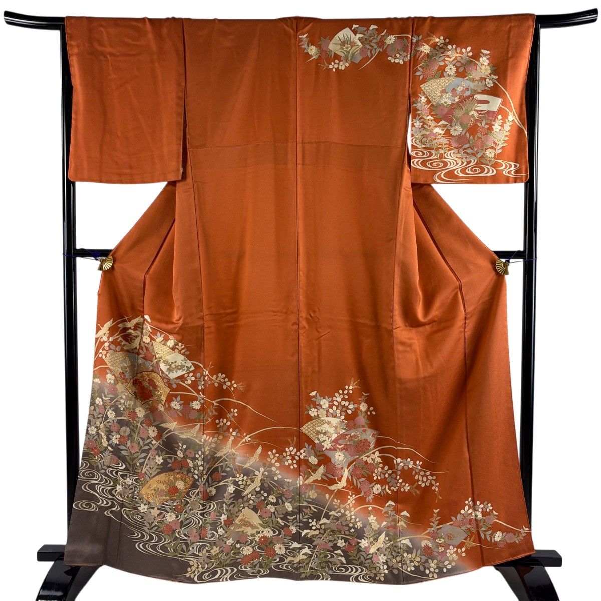 美品】 訪問着 身丈163cm 裄丈66cm M 袷 扇面 草花 金彩 ぼかし