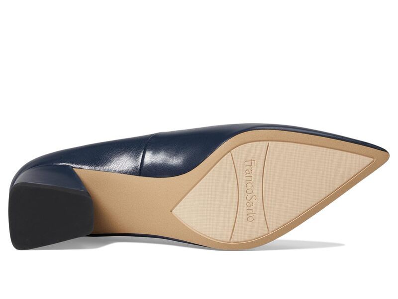 フランコサルト レディース シューズ ヒール Franco Sarto Racer Pointed Toe Block Heel Pump Navy Blue Leather ネイビー