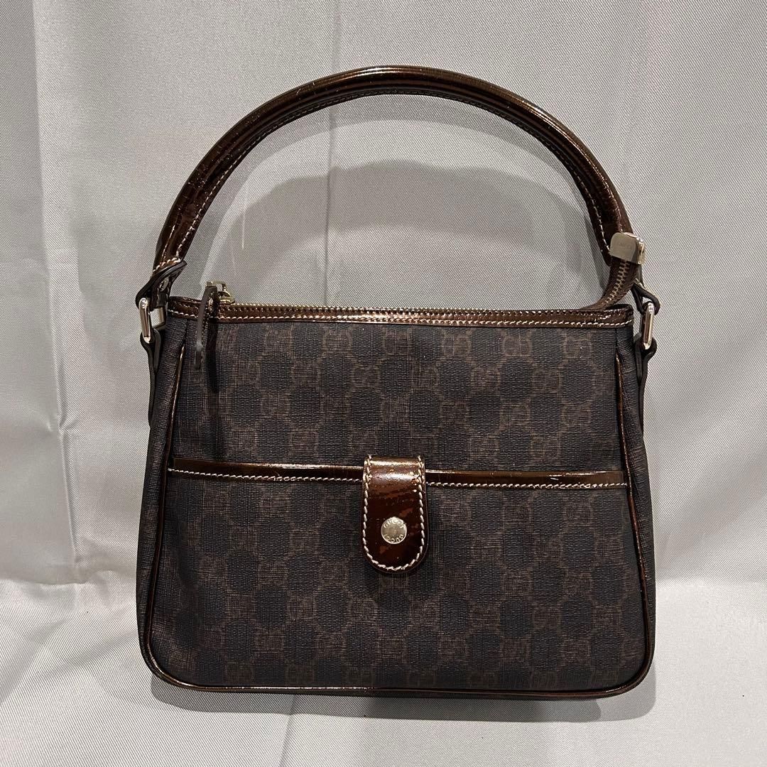 GUCCI グッチ GGスプリーム ハンドバッグ PVC レディース ブラウン
