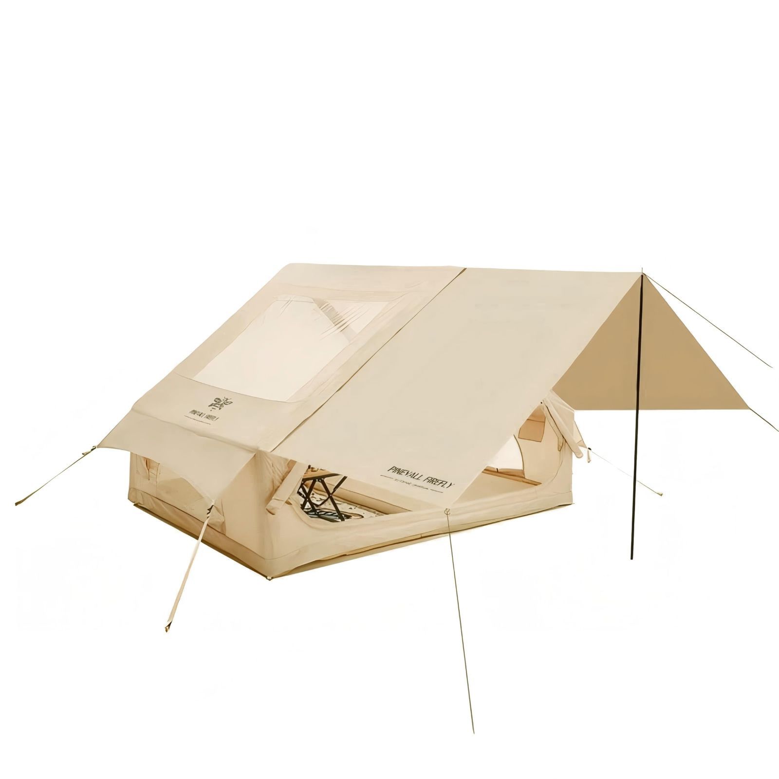 【新着商品】エアーテント FIREFLYインフレータブルテント 300×210×200cm 約6.3㎡ 1?4人用 煙突穴付き PINEVALL TPU天窓 ダブルレイヤー門?（網戸付き） キャンプ用 (ベージュ（前室タープ付き）)