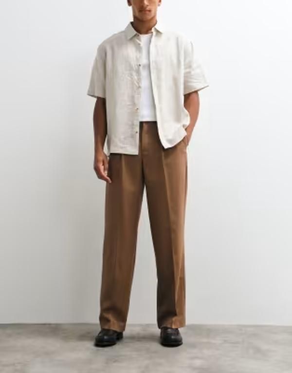 エイソス メンズ ボトムス カジュアルパンツ ワイドレッグ プリーツ ASOS DESIGN smart pleated wide leg pants in warm brown ブラウン