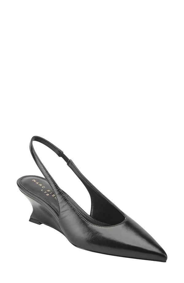 マークフィッシャー レディース シューズ ヒール Marc Fisher Taten Slingback Pointed Toe Wedge Pump Black Smooth ブラック