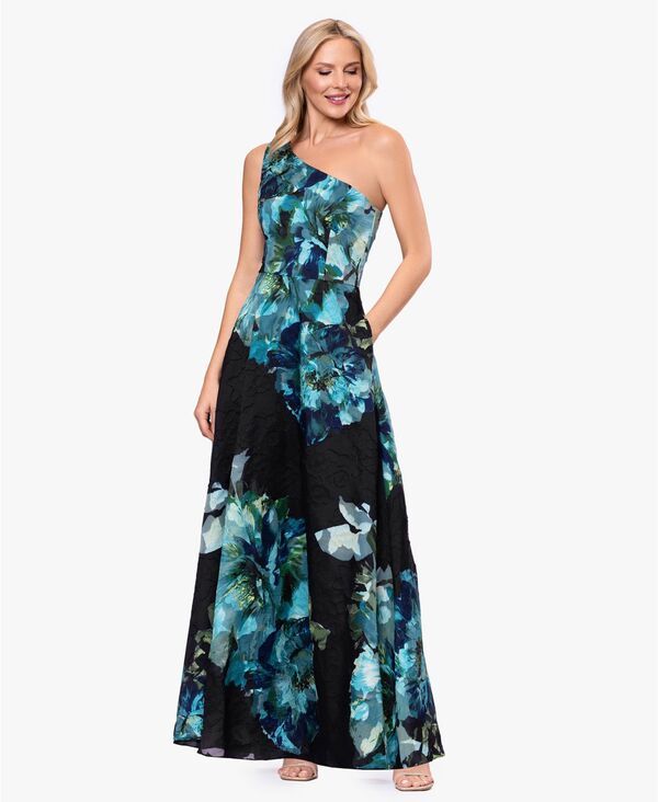 ベッツィアンドアダム レディース トップス ワンピース プリント ワンショルダー Betsy Adam Womens OneShoulder Burnout Print Ball Gown Black