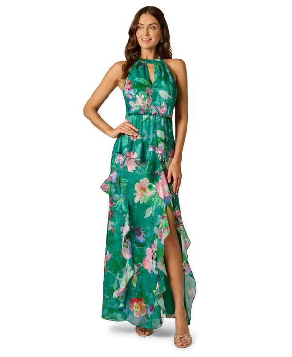 アドリアナ パペル レディース トップス ワンピース プリント ホルター Adrianna Papell Womens Printed Halter Neck Ball Gown Green Mult