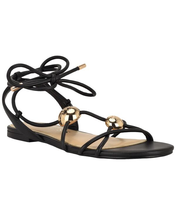 ゲス レディース シューズ サンダル GUESS Womens Tabell Strappy Goldome TieUp Flat Sandals Black ブラック