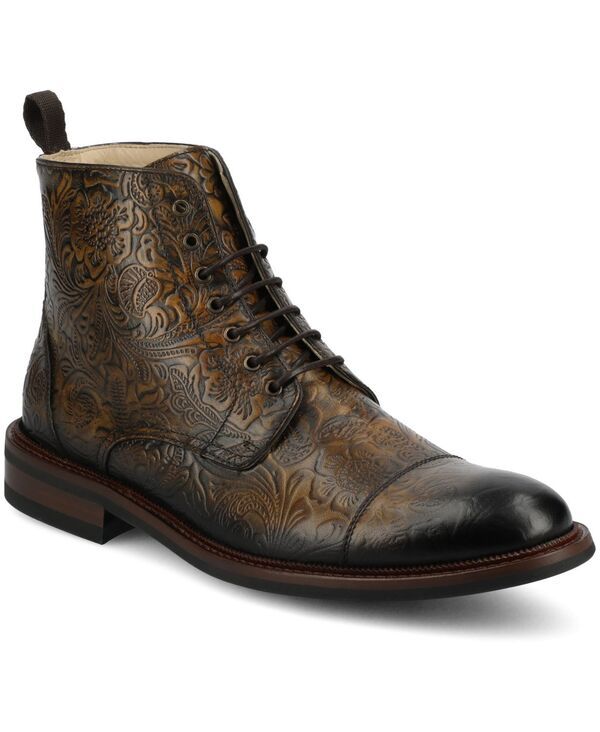 タフト メンズ シューズ ブーツ・レインブーツ キャップ レース レザー Taft Mens Romembossed Leather Cap Toe Laceup Boot Oro Viejo