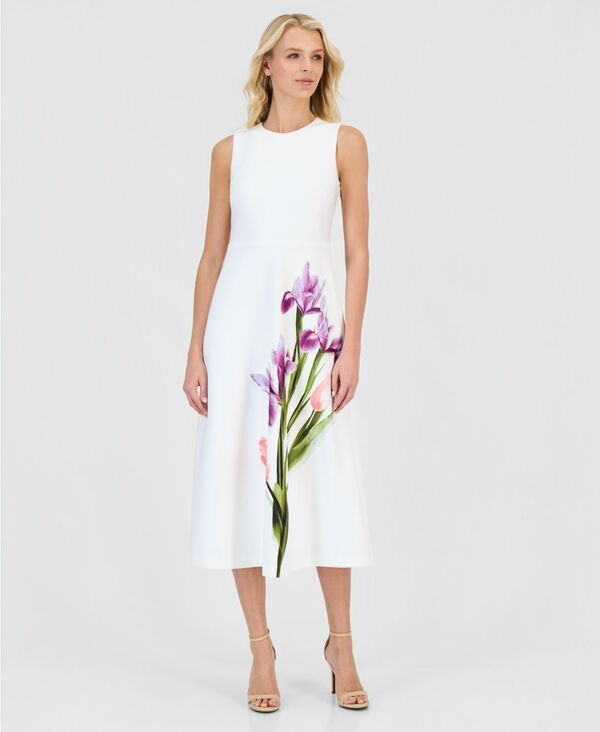 アンクライン レディース トップス ワンピース A ライン フラワー柄 ミディ レース フラワー Anne Klein Womens Placed Floral ALine Midi Dress Wh