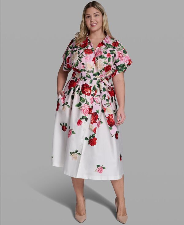 カール ラガーフェルド レディース トップス シャツ プリント KARLAGERFELD PARIS Womens Printed Colla red Shirt Dressoft White Mul