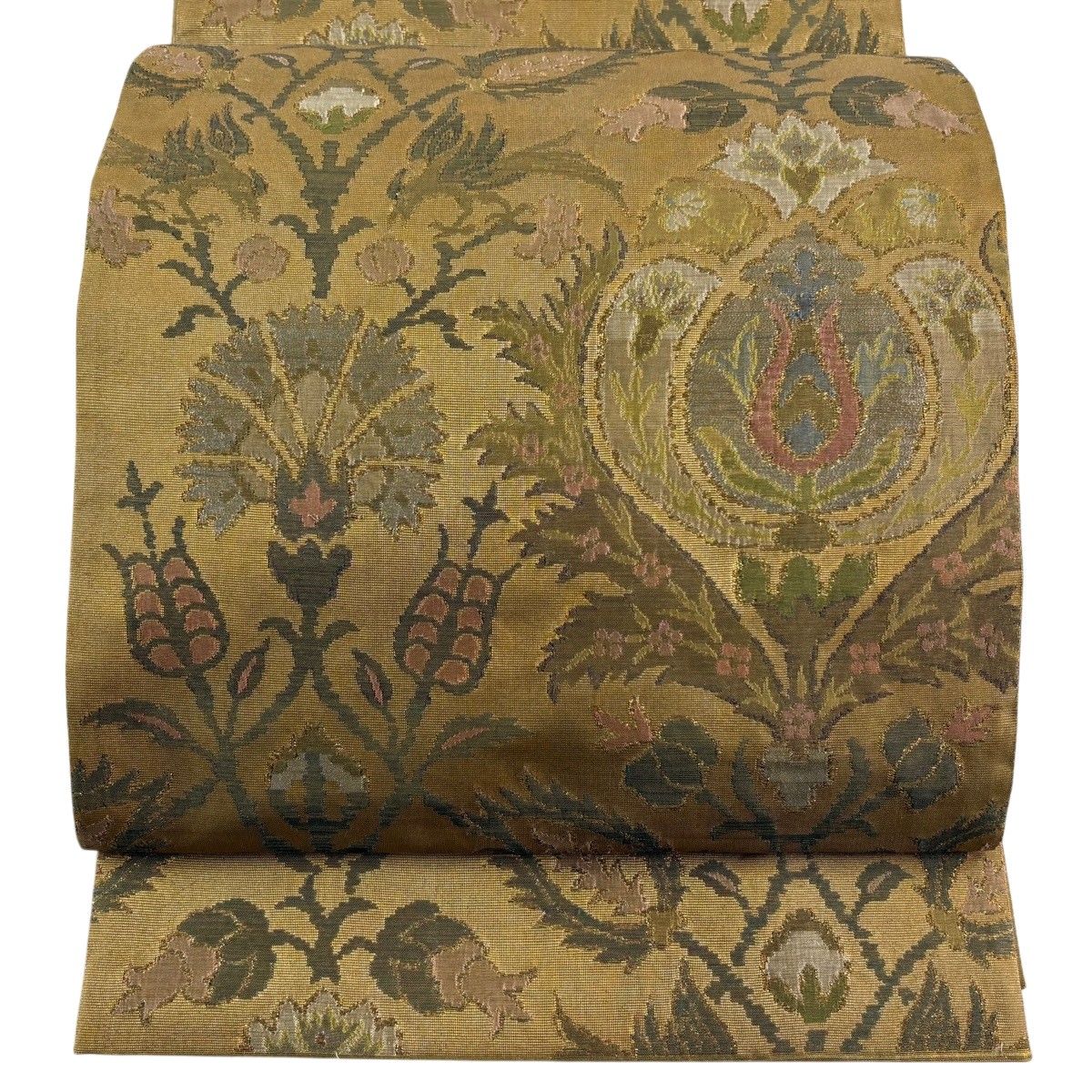 【美品】 袋帯 秀品 草花 金銀糸 薄茶色 六通 正絹 【中古】