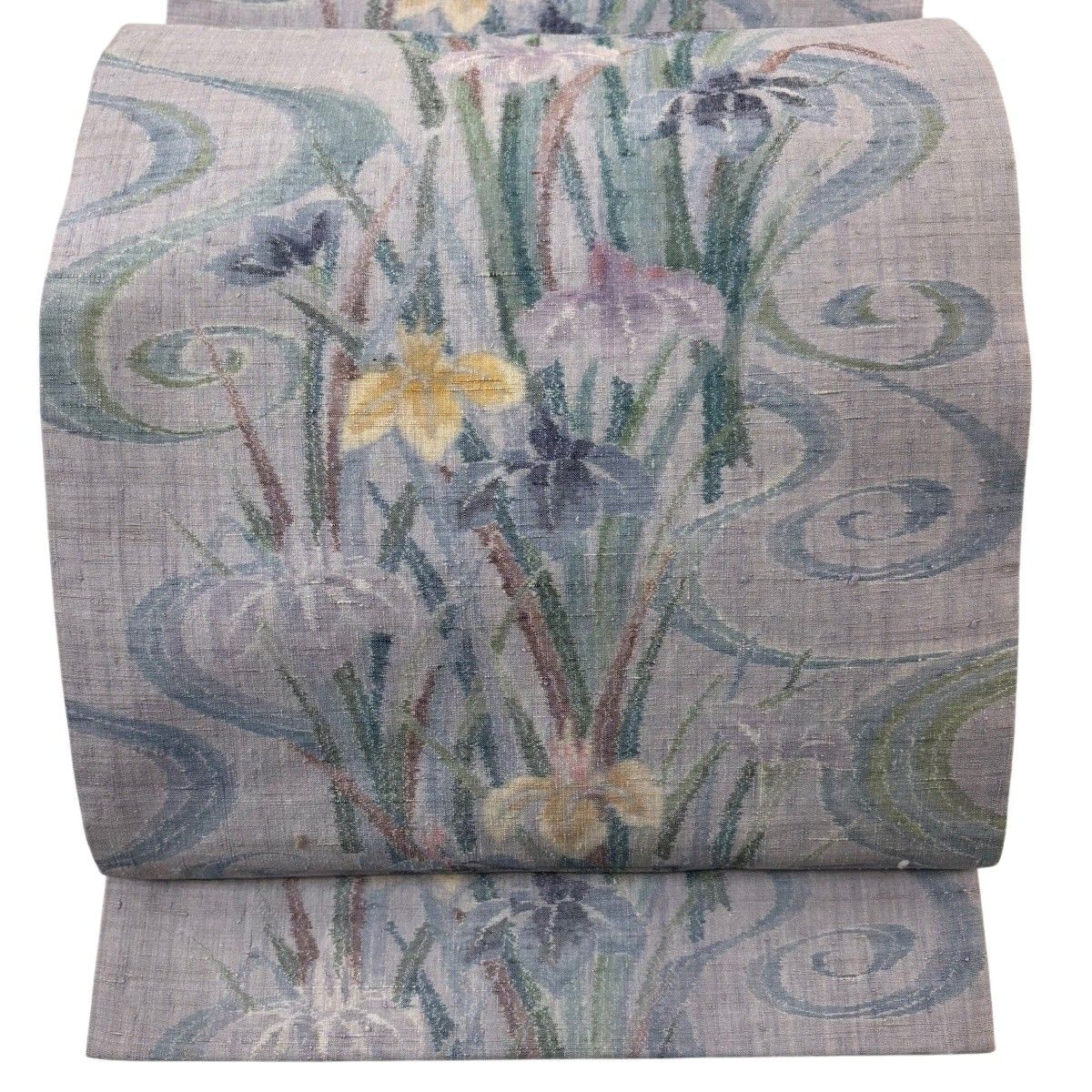 【美品】 袋帯 秀品 菖蒲 流水 紬 薄紫 六通 正絹 【中古】