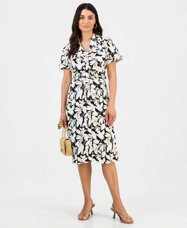アイエヌシー インターナショナル コンセプト レディース トップス シャツ プリント ミディ リネン INC International Concepts Womens Printed LinenBl