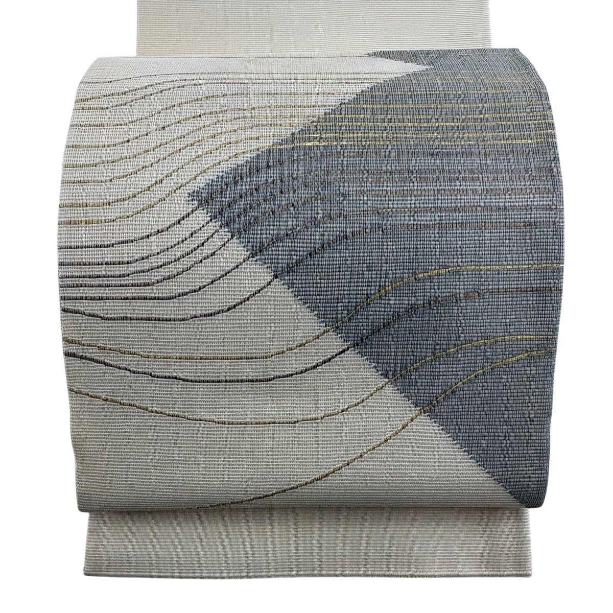 袋帯 秀品 夏帯 絽 よろけ縞 幾何学 箔 クリーム お太鼓柄 正絹 【中古】