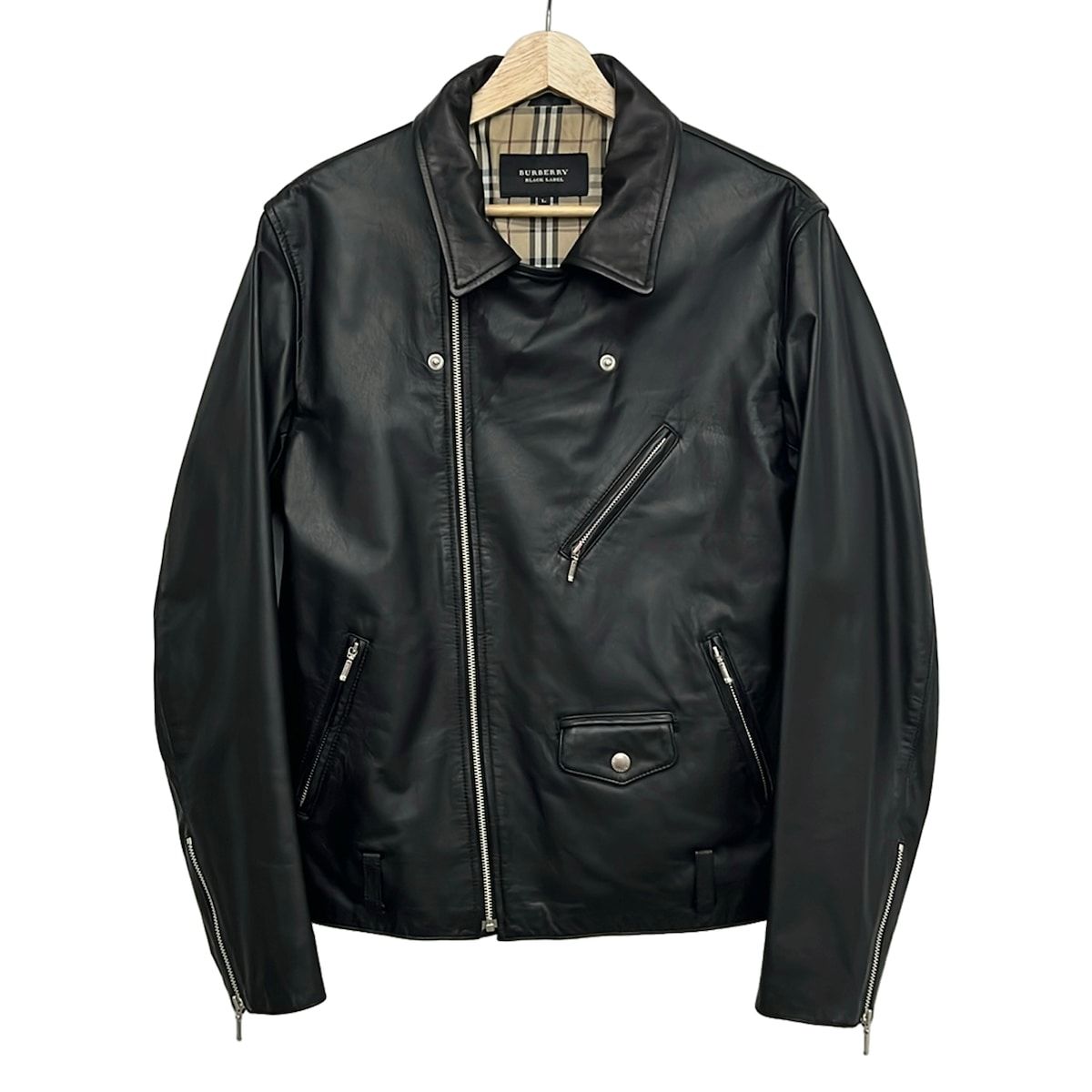 Burberry Black Label(バーバリーブラックレーベル) ライダースジャケット サイズL メンズ - 黒 長袖/ジップアップ/春/秋