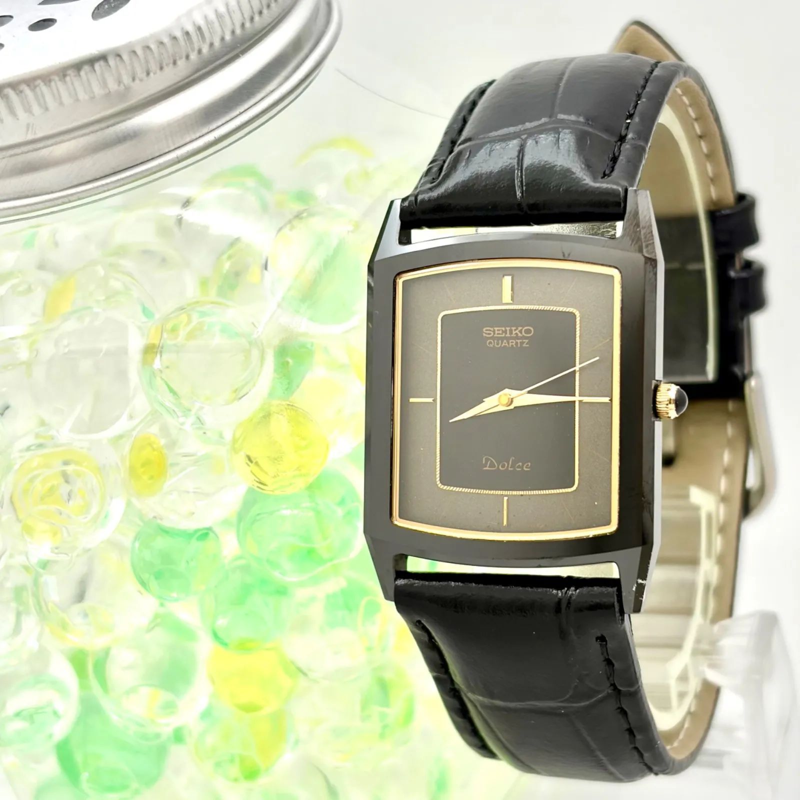 【新品電池】SEIKO セイコー Dolce ドルチェ メンズ セラミック ブラック レクタンギュラー 9521-5200 4D1594 新品ベルト