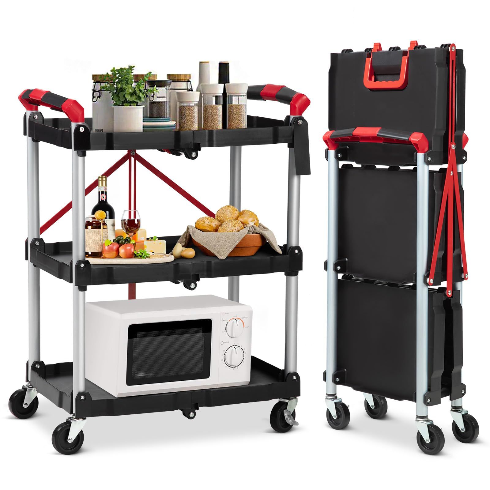 総耐荷重75kg 3段 ツールカート 折りたたみ 工具ワゴン キャスター付き ガービー（Garvee）ツールワゴン 工具移動台車 工具収納 家庭・オフィス・ホテル・倉庫用