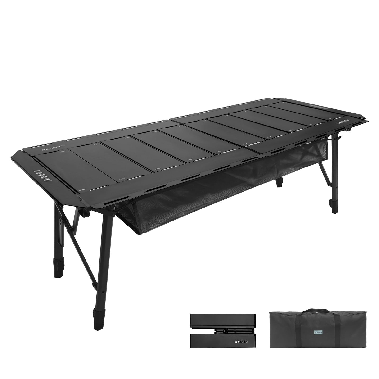 ブラック ファミリーキャンプ 車中泊 BBQ 収納バッグ付き 137×58cm 拡張機能付き 耐荷重50kg アルミ製 高さ無段階調整47.5-72cm アウトドアテーブル 折りたたみ キャンプテーブル 標準IGT規格対応 5ユニット IGTテーブル