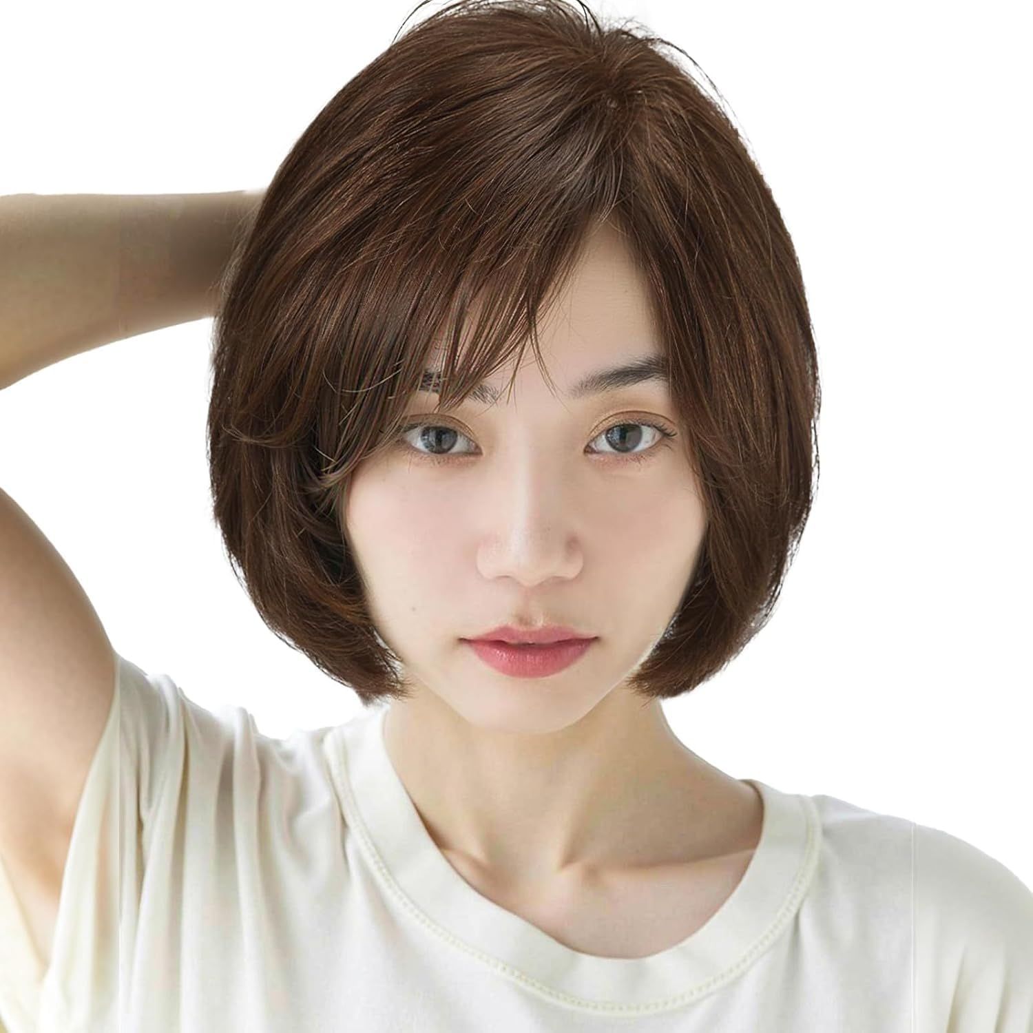 EMMOR 人毛ウィッグ 自然 人毛100 フルウィッグ フロントレースウィッグ 医療用ウィッグ レディース 女性 かつら ファッション 耐熱 ふんわり wig ショートヘア ブラウン