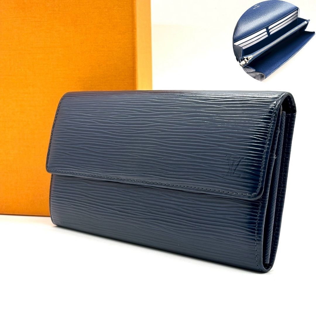 【深海の波を閉じ込めた】　LOUIS VUITTON　エピ ポルトフォイユサラ 長財布 レザー 10カード　ネイビー