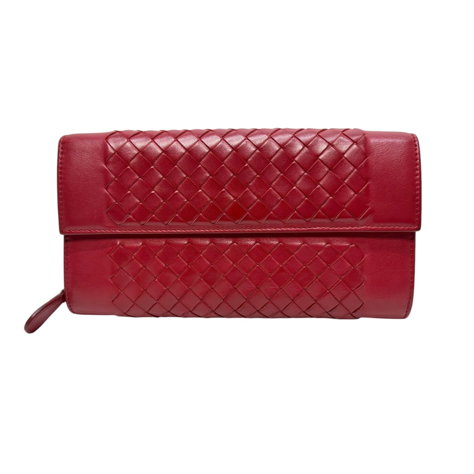 4895 BOTTEGA VENETA ボッテガヴェネタ 長財布 イントレチャート レッド フラップ コンチネンタル