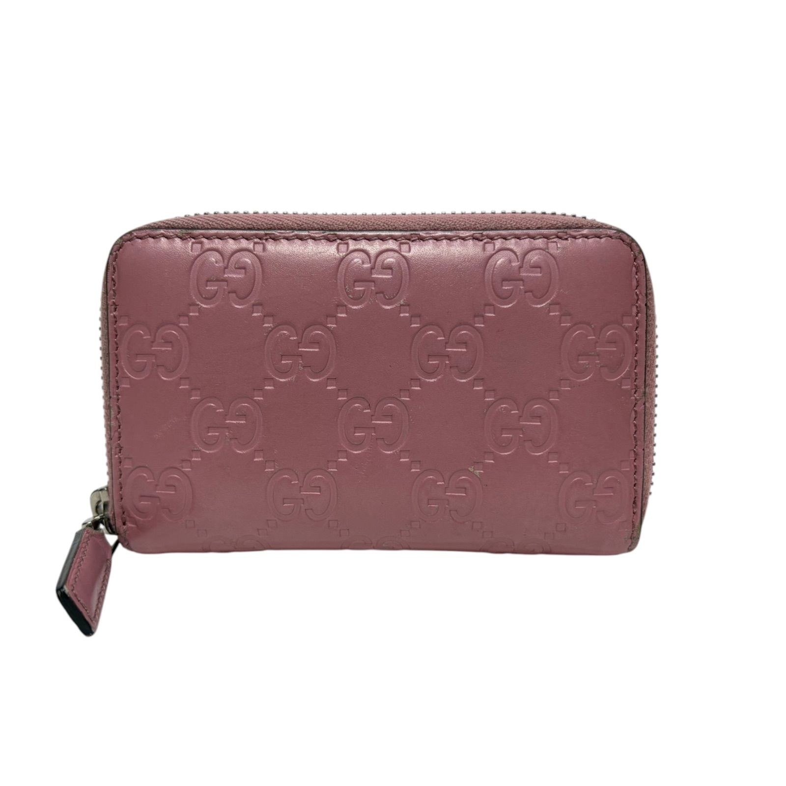 4906 GUCCI グッチ コインケース 小銭入れ ラウンドファスナー シマレザー ピンクベージュ