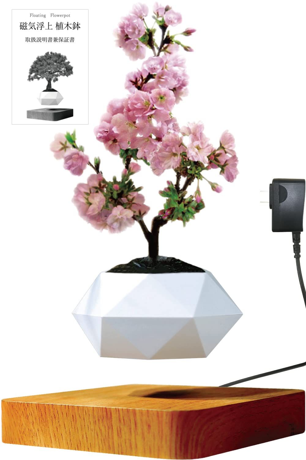 磁気浮上 植木鉢 Floating Flowerpot フローティング フラワーポット 木目 (茶/薄) 浮く 植木鉢 屋内用 鉢直径9.5cm / 浮遊 プランター 盆栽鉢 空中浮遊 インテリア おしゃれ 装飾 プレゼント送料無料 9459fc34