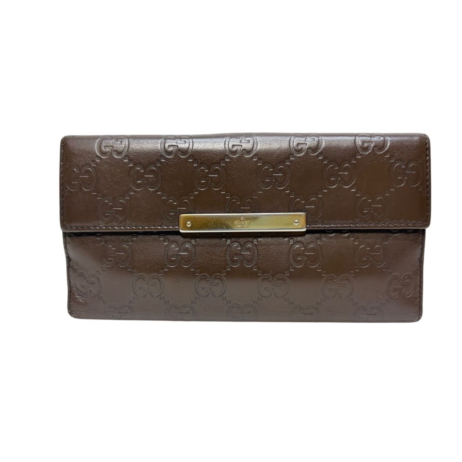 4776 GUCCI グッチ 長財布 ダークブラウン レザー シマレザー Wホック