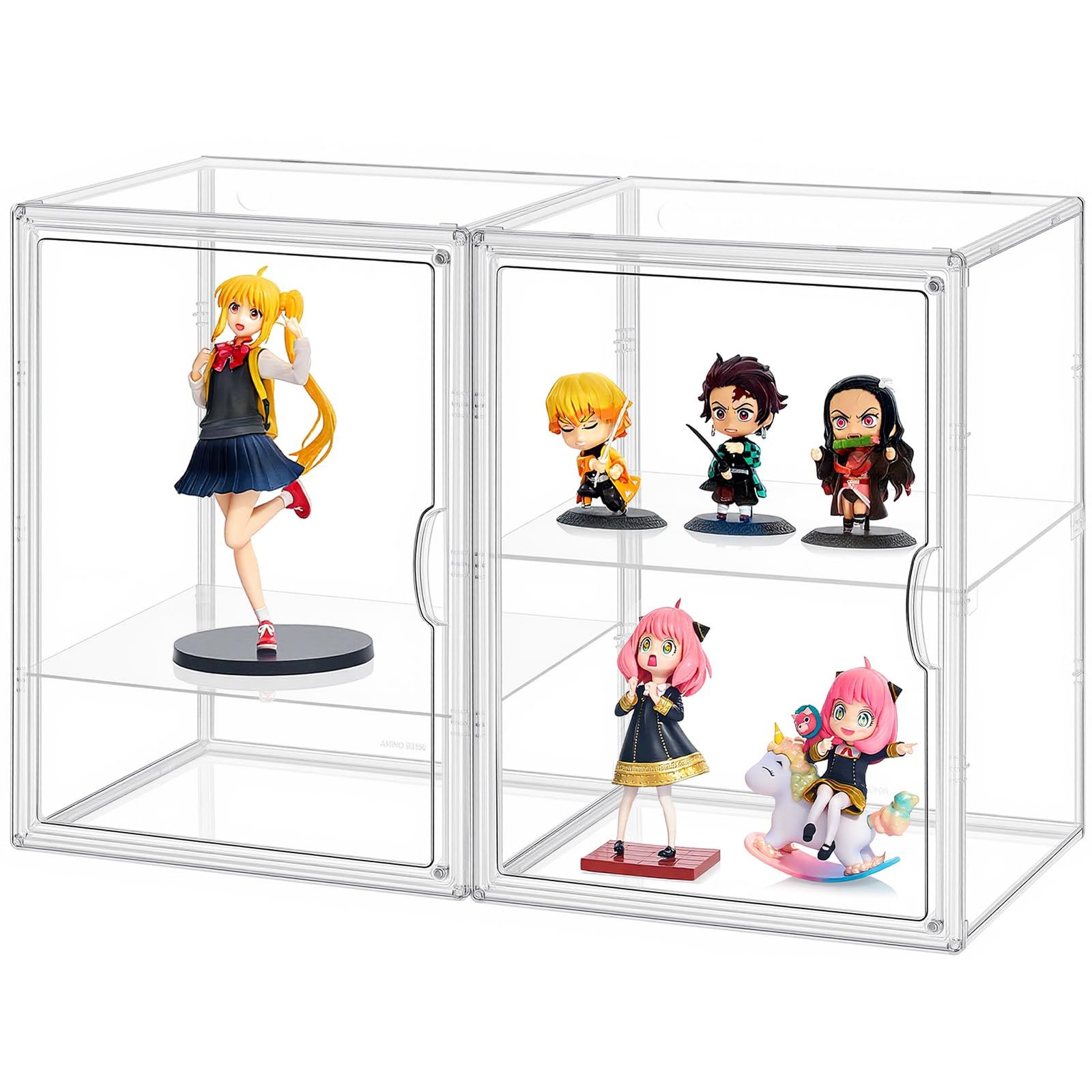 Topfinel フィギュアケース 棚 仕切り付き 2個セット コレクションケース アクリルケース 防塵 簡単組立 マグネット扉 背面穴あり プラモデル収納 29x25x39cmAR 1344bd5a