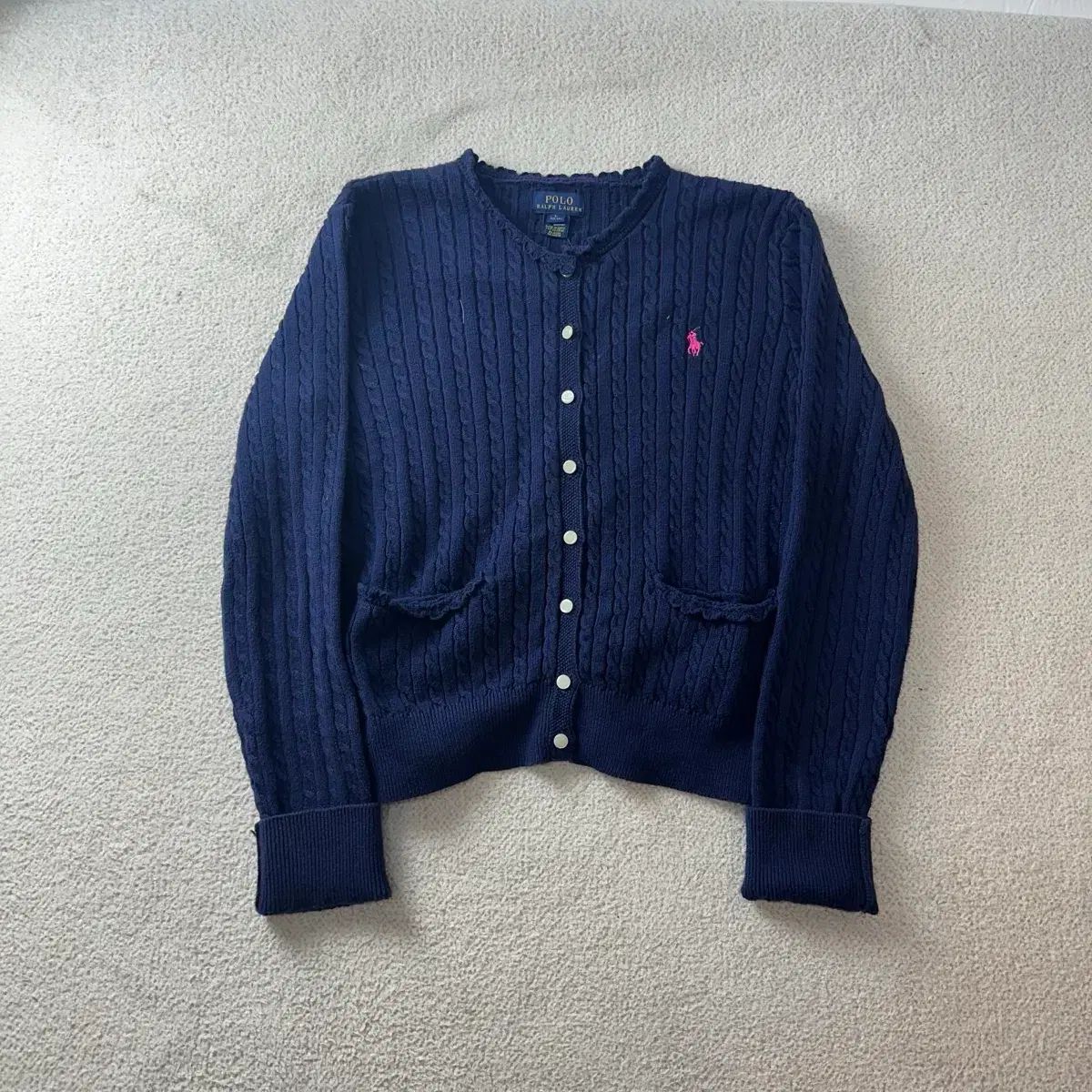 W95 POLO RALPH LAUREN ケーブル編み フリル ネイビー ニット