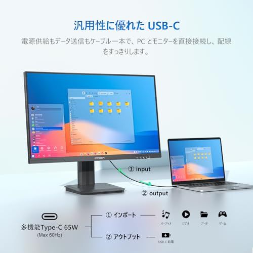 INNOCN 27インチ モニター 4K UHD (3840 x 2160) IPS非光沢 100% sRGB HDR400 縦横回転 VESA規格 ブルーライト軽減 家用 ビジネス 法人 Type-C 65W DP/HDMI2.0 対応 2 a9aaf014
