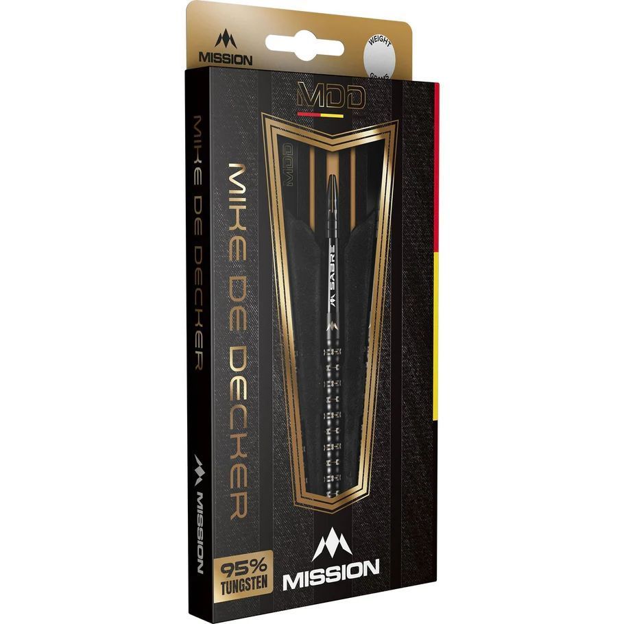 ミッション（Mission Darts）　ダーツ　バレル　マイク・デ・デッカー スティールチップ 95%タングステン ブラック＆ゴールドPVD 22g Mission Mike De Decker Steel Tip Darts - 95%